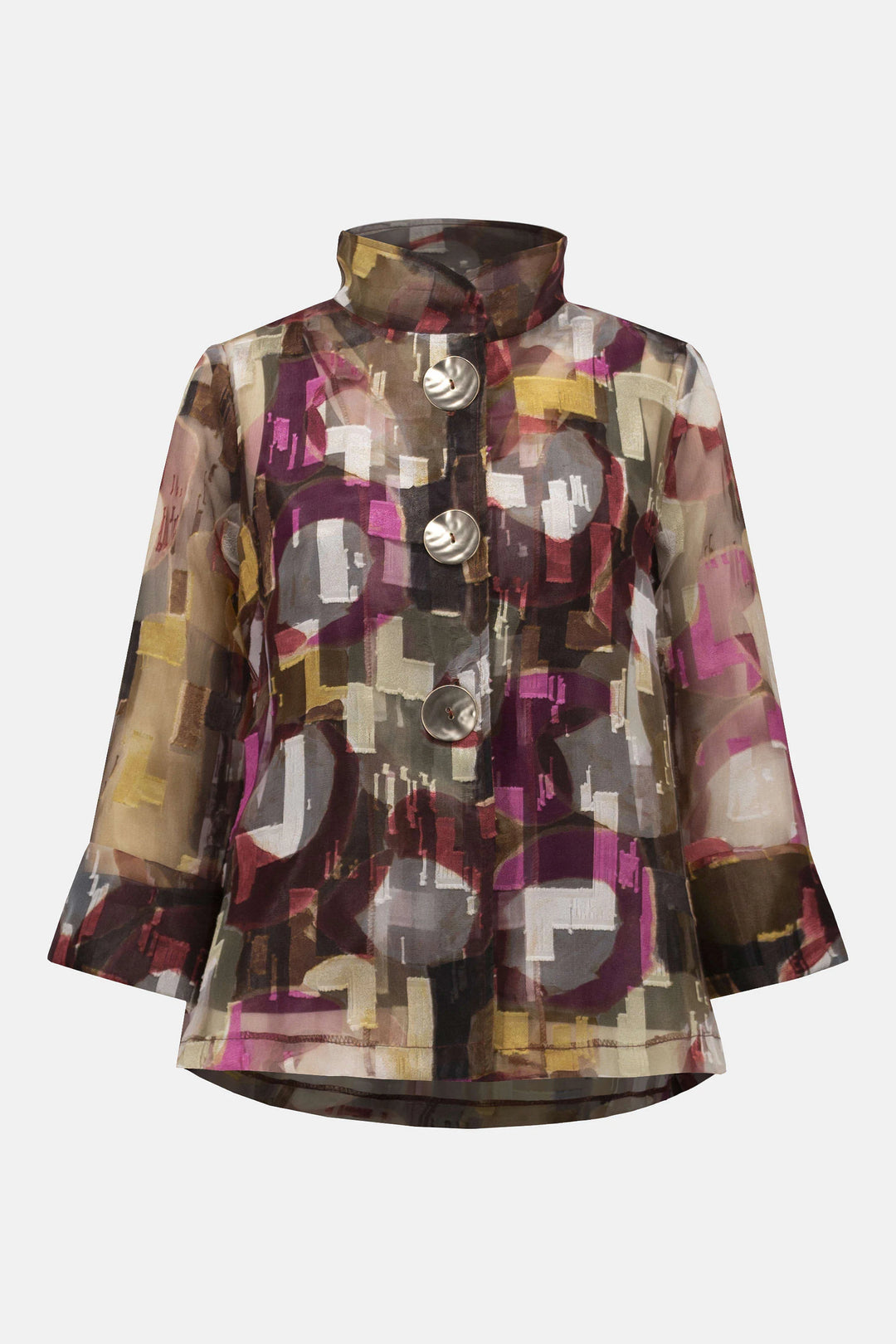Organza Abstract Print Two-Piece Trapeze Jacket - 253163