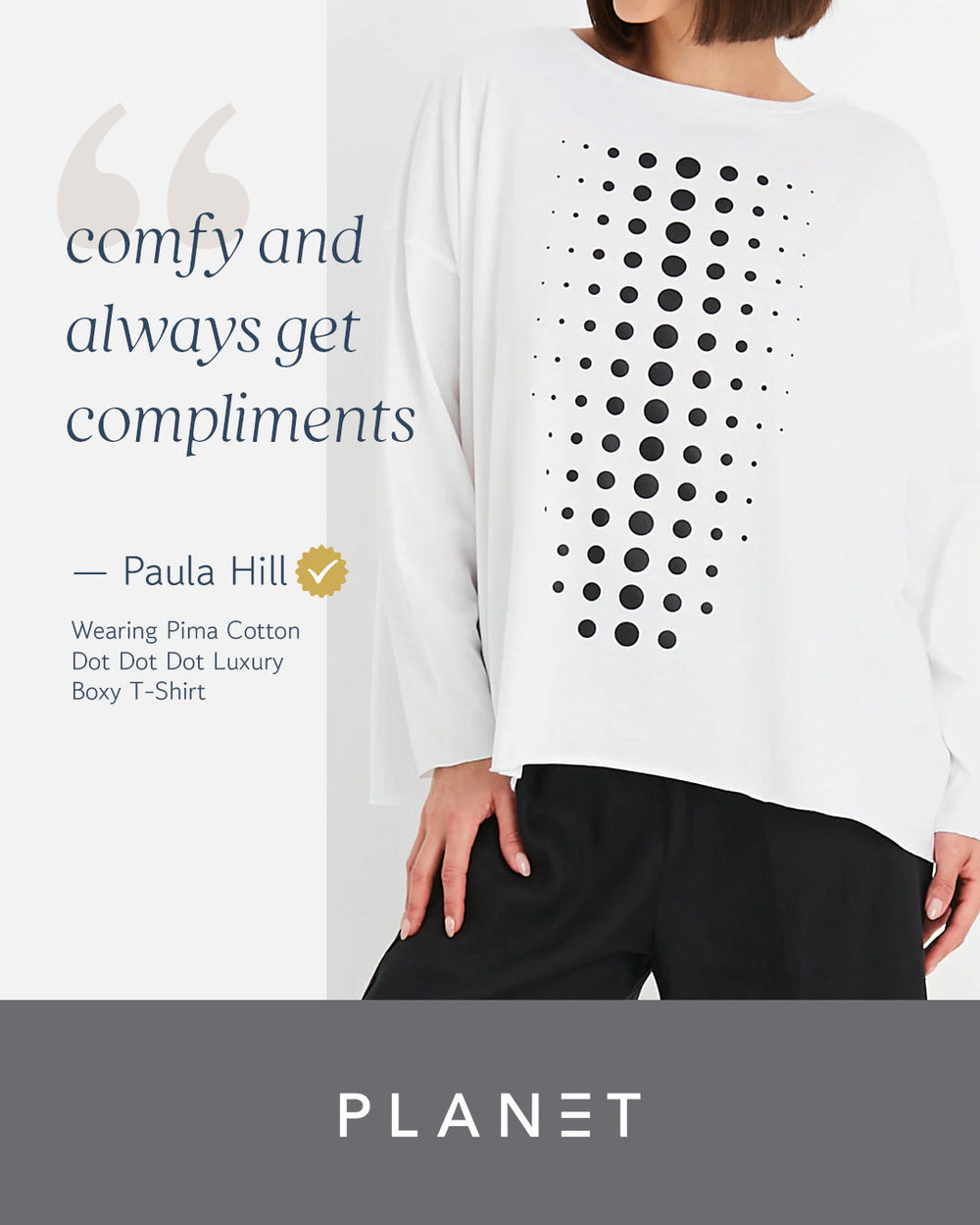 Pima Cotton Dot Dot Dot Luxury Boxy T-Shirt - Stone/titanium from KADOU Boutique