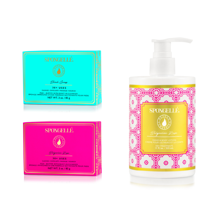Beach Grass &amp; Bulgarian Rose Pedi Buffer and Body Lotion Set from KADOU Boutique