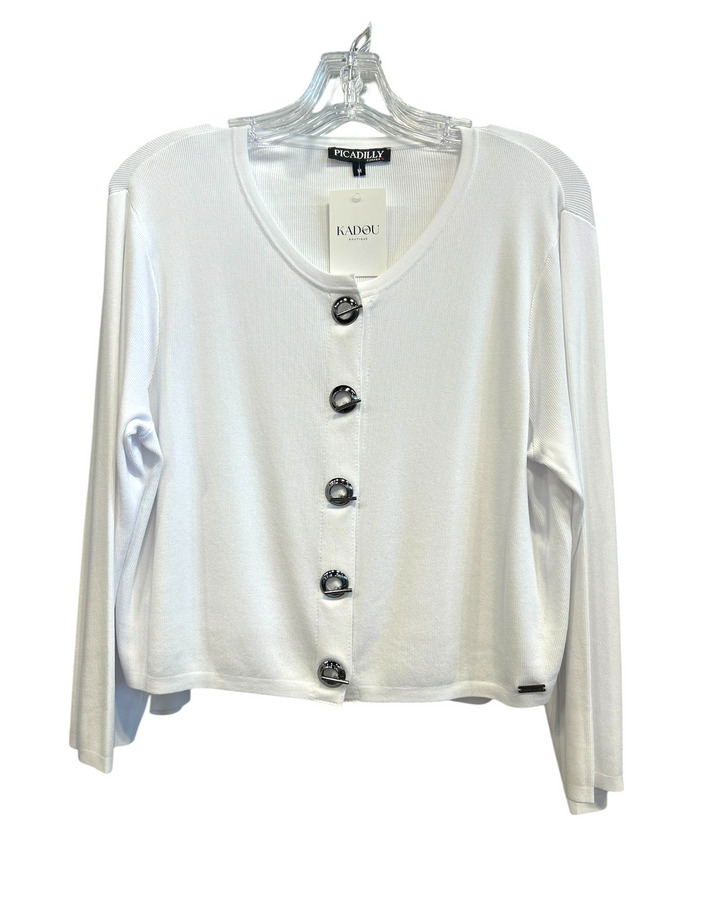 Elegant Eyelet Closure White Cardigan