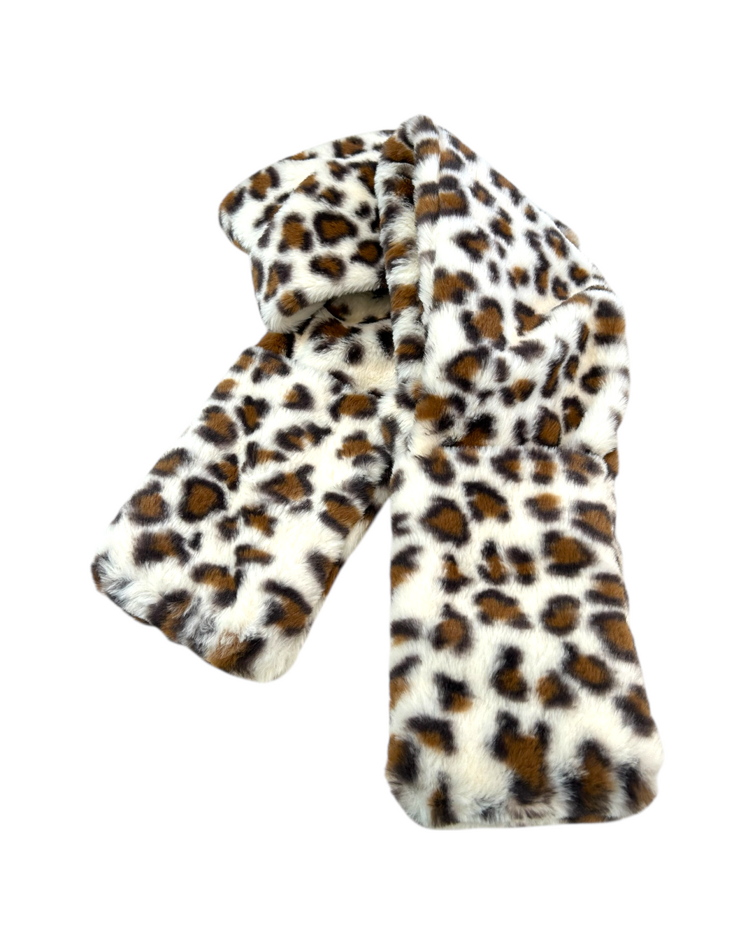 Leopard print scarf with pockets on a white background