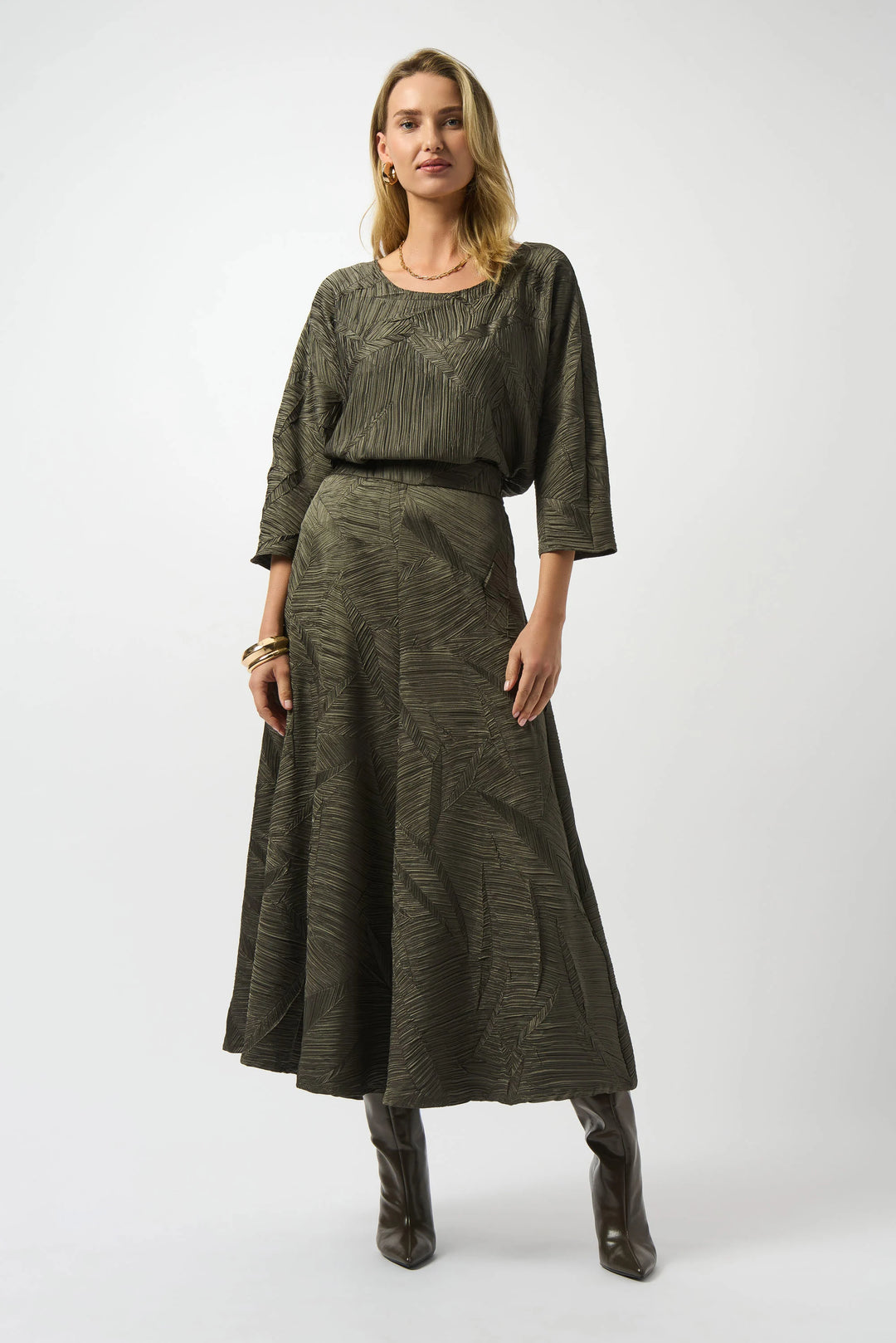 Pleated Satin Long Flared Skirt - 253248-3380