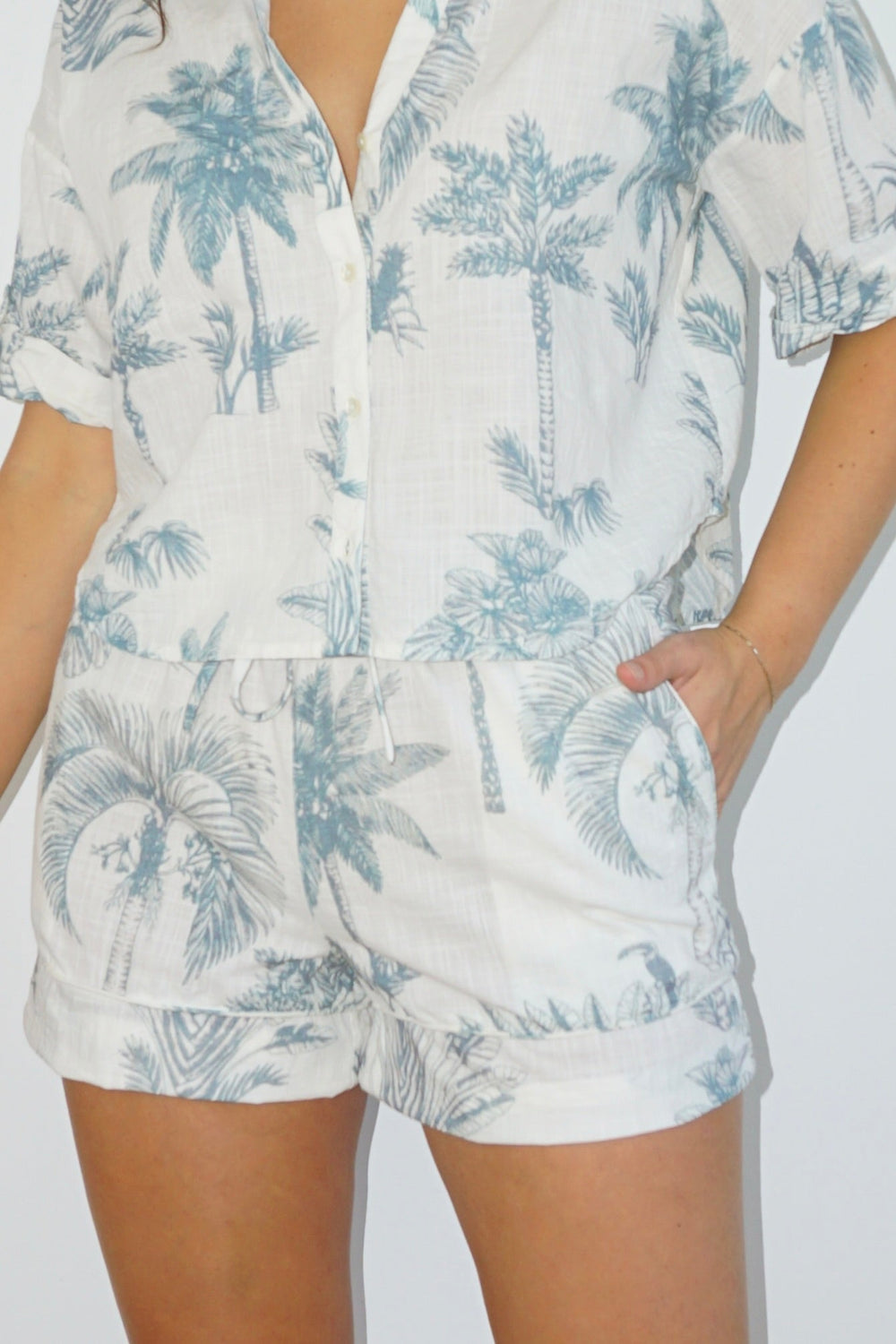 Polly Short in Faded Teal Palms from KADOU Boutique