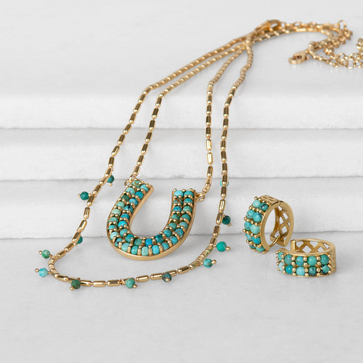Prism - Turquoise Pave Horseshoe Earring from KADOU Boutique