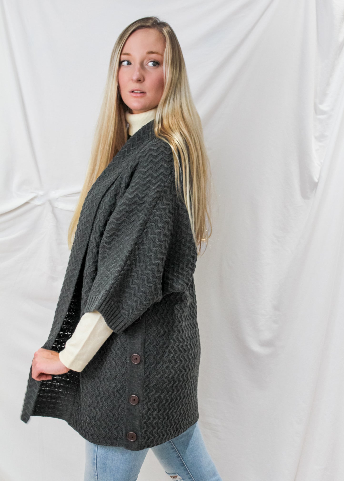 The Knit Cardigan in Grey. Available at Kadou Boutique.