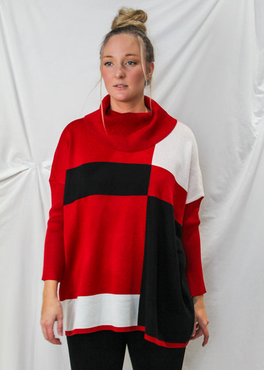 Cowl Neck Colorblock Oversized Sweater