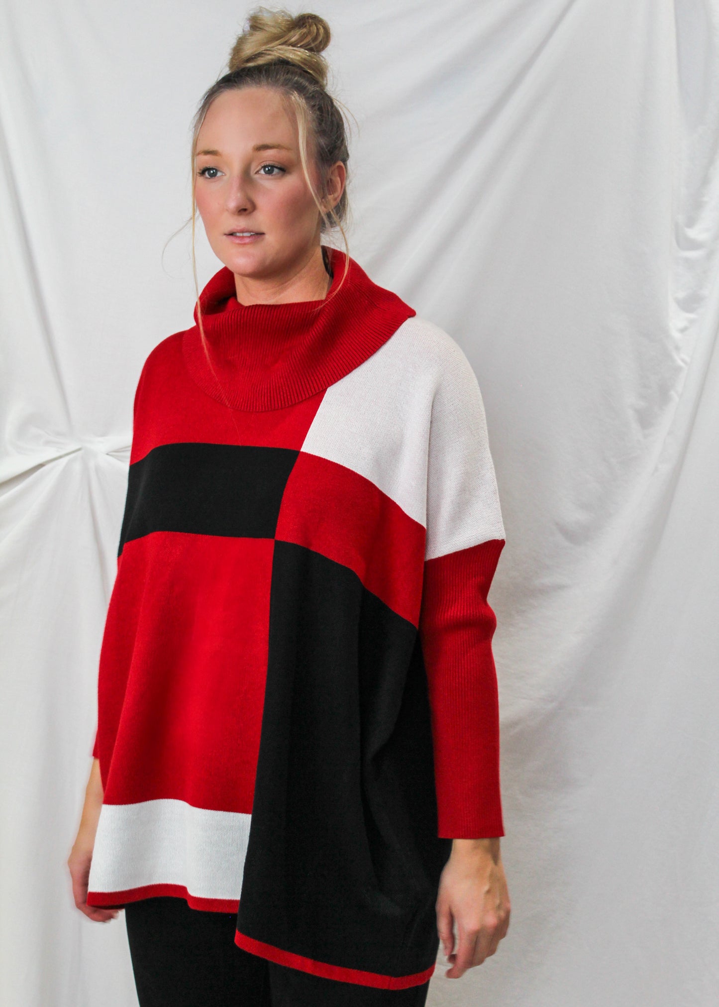 Cowl Neck Colorblock Oversized Sweater