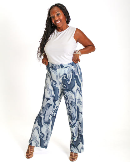 Ribbed Flare Pants - Multi Blue