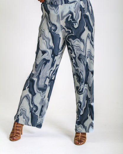 Ribbed Flare Pants - Multi Blue