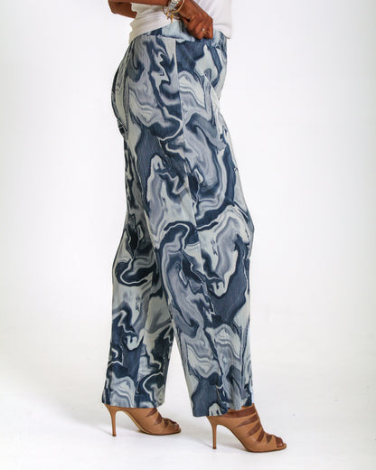 Ribbed Flare Pants - Multi Blue