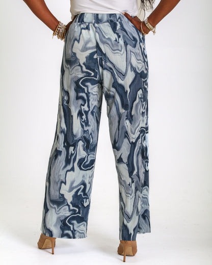 Ribbed Flare Pants - Multi Blue