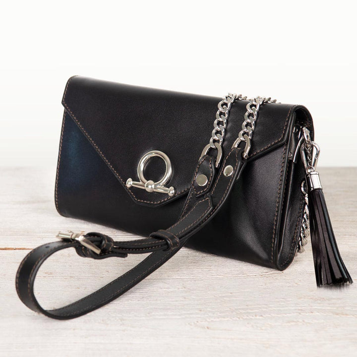 Del Mar - Horse Bit Crossbody Luxury Leather Handbag in Black