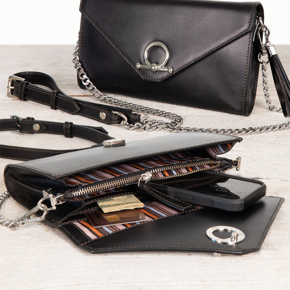 Del Mar - Horse Bit Crossbody Luxury Leather Handbag in Black from KADOU Boutique