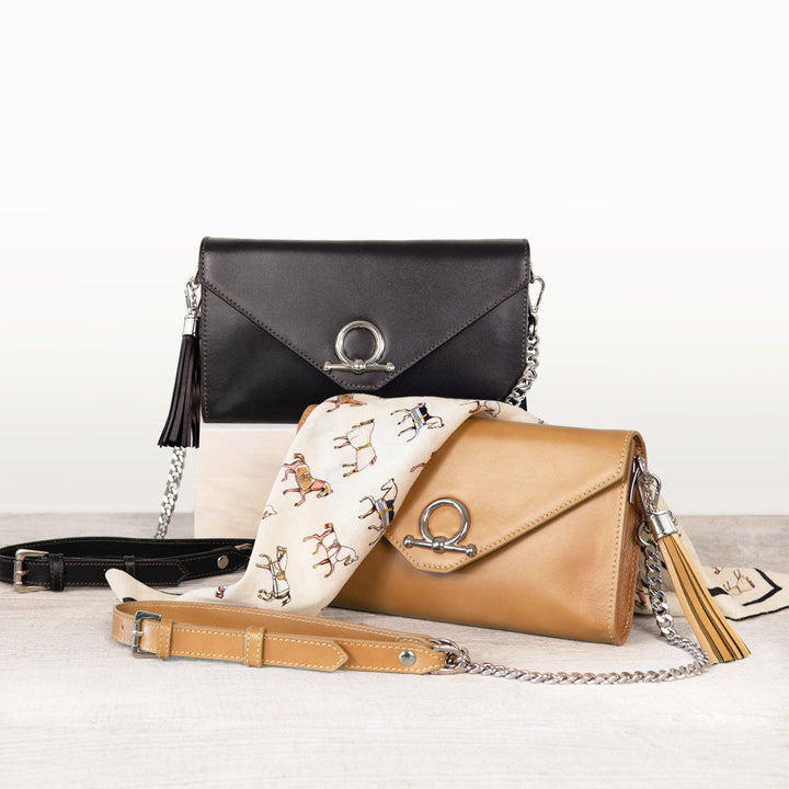 Del Mar - Horse Bit Crossbody Luxury Leather Handbag in Black
