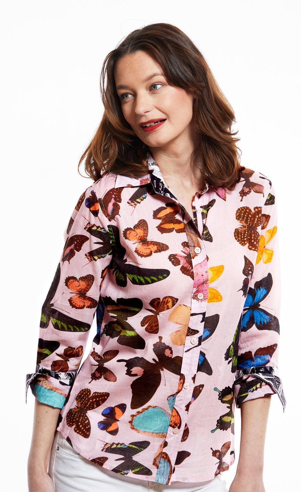 Rome Shirt with 3/4 Sleeve, Pink Butterflies from KADOU Boutique