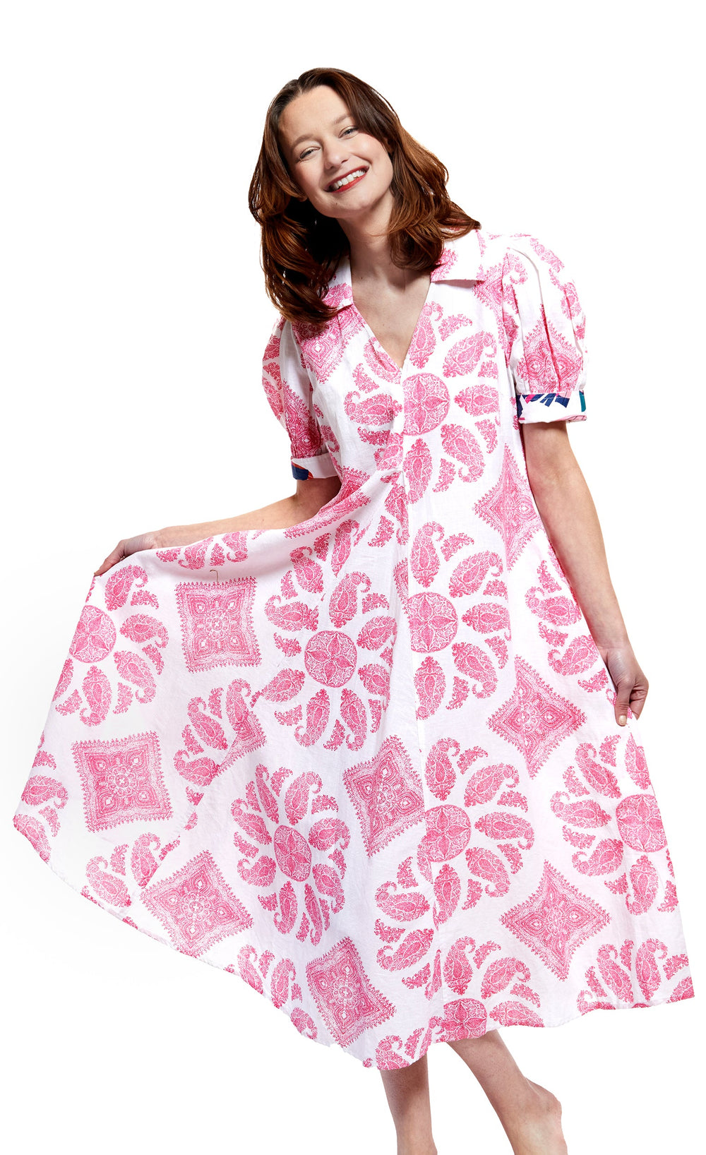 Montauk Dress in Pink and White Paisley from KADOU Boutique