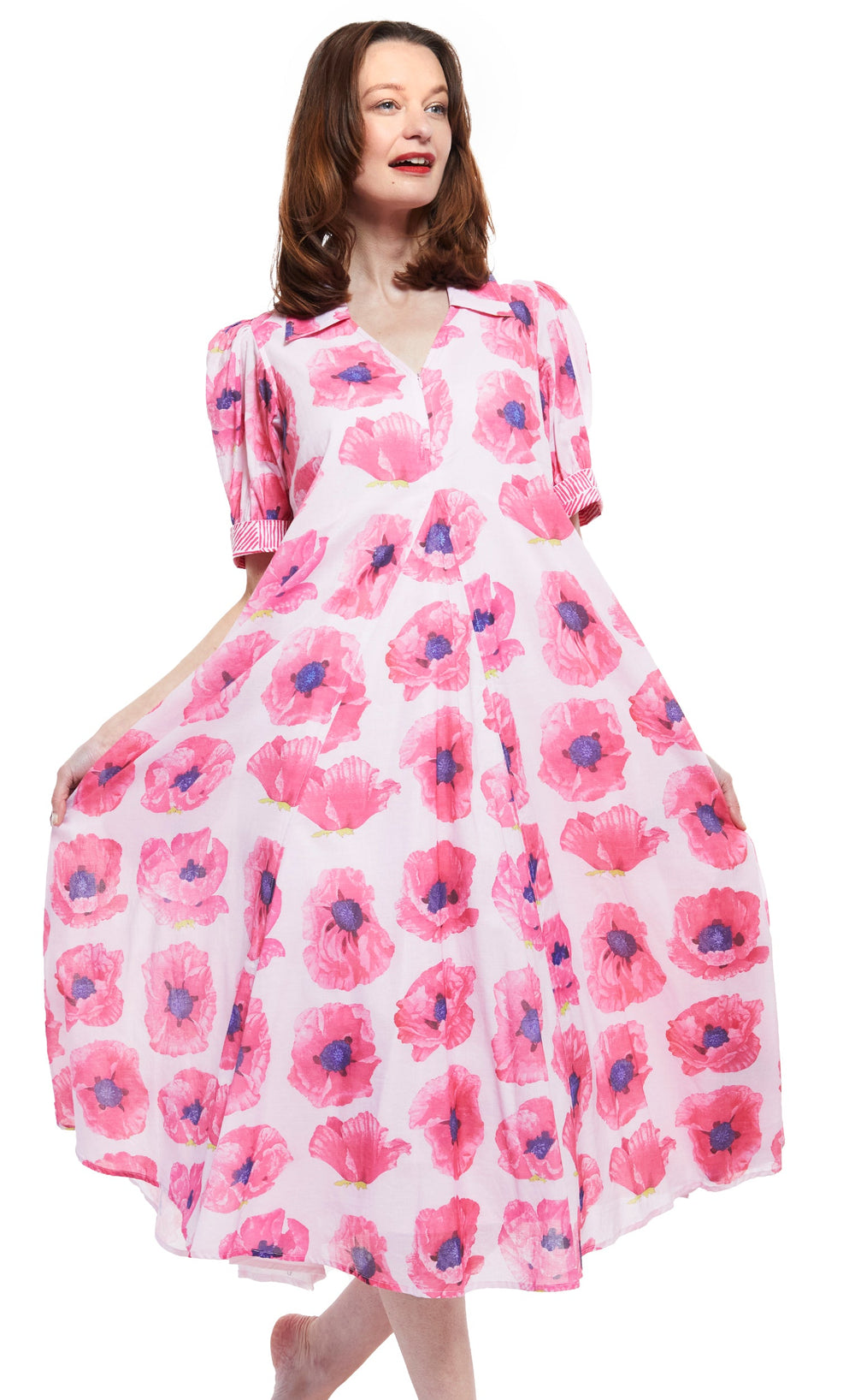 Montauk Dress in Pink with Poppy Print from KADOU Boutique