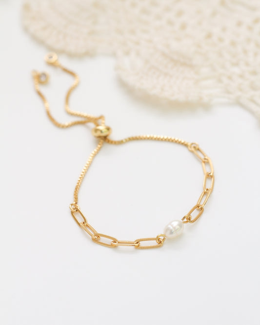 Dainty Pearl Link Chain Pulley Bracelet