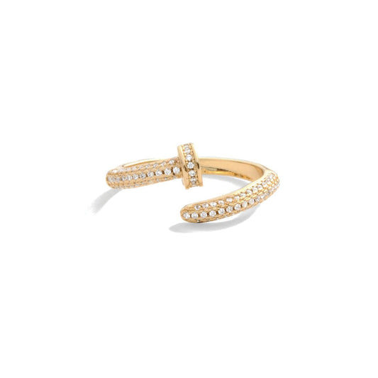 The adjustable Pave Nail Ring in gold plated brass with cubic zirconia pave. From Kadou Boutique.