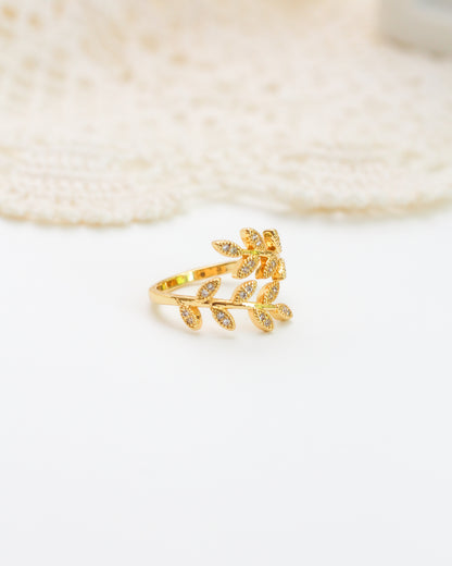 Pave Leaf Ring in gold color. Available at Kadou Boutique.