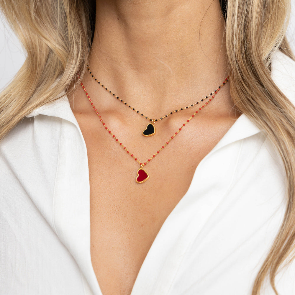 Paisley Heart Necklace Black from KADOU Boutique