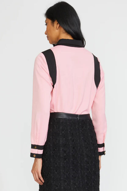 The Color Block Shirt in Pink and Black color. A back view.