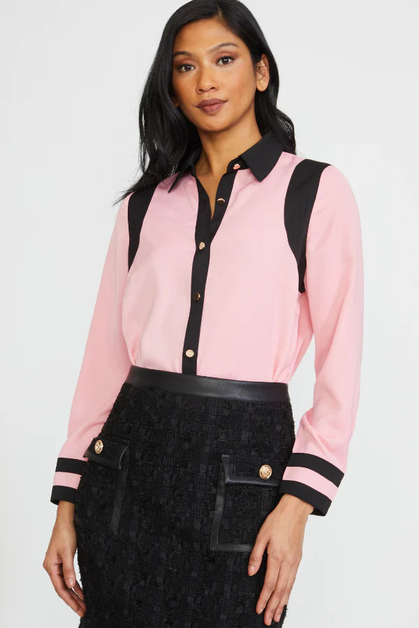 The Color Block Shirt in Pink and Black color. Available at Kadou Boutique.