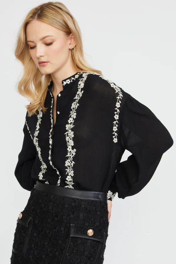 Embroidered Edge Stand Collar Blouse