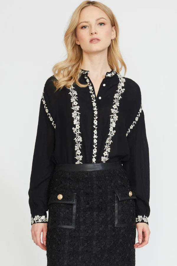 Embroidered Edge Stand Collar Blouse