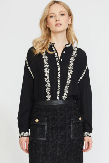 Embroidered Edge Stand Collar Blouse