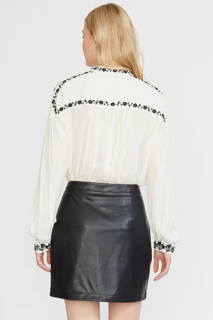 Embroidered Edge Stand Collar Blouse