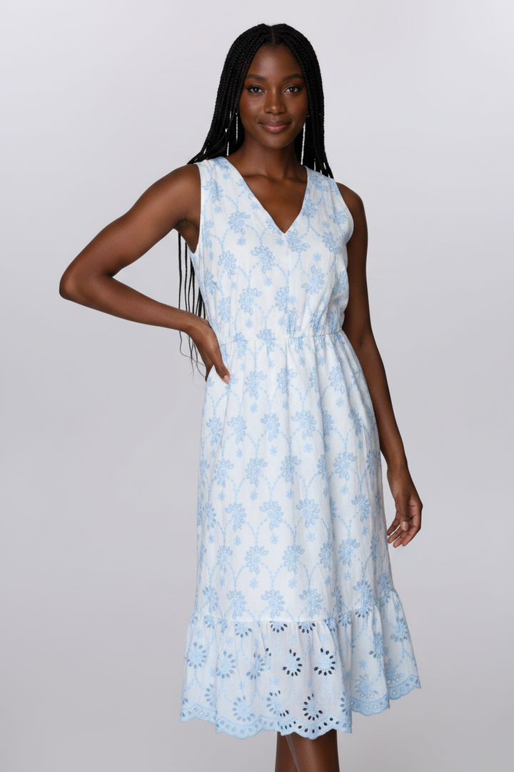 Sleeveless Eyelet Embroidered Dress