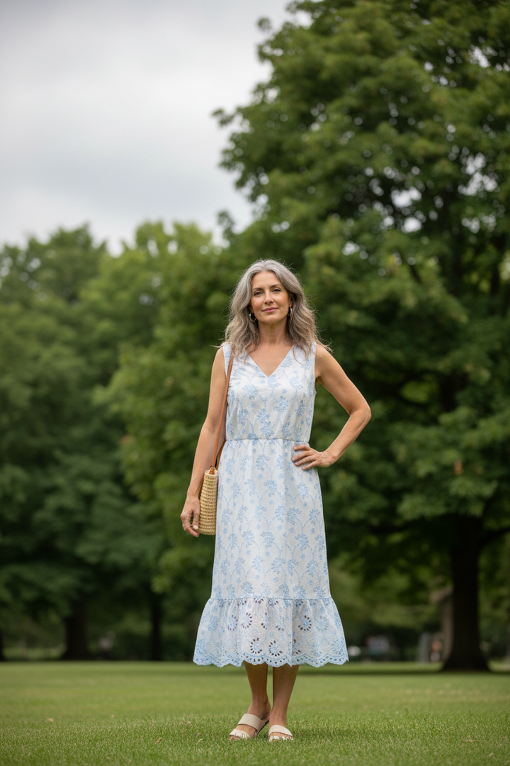 Sleeveless Eyelet Embroidered Dress
