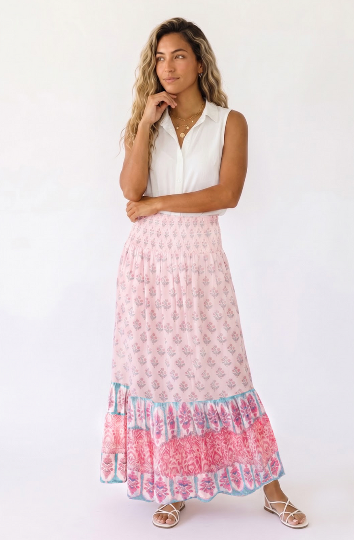 Noor Smocked Skirt in Pastel Palace from KADOU Boutique