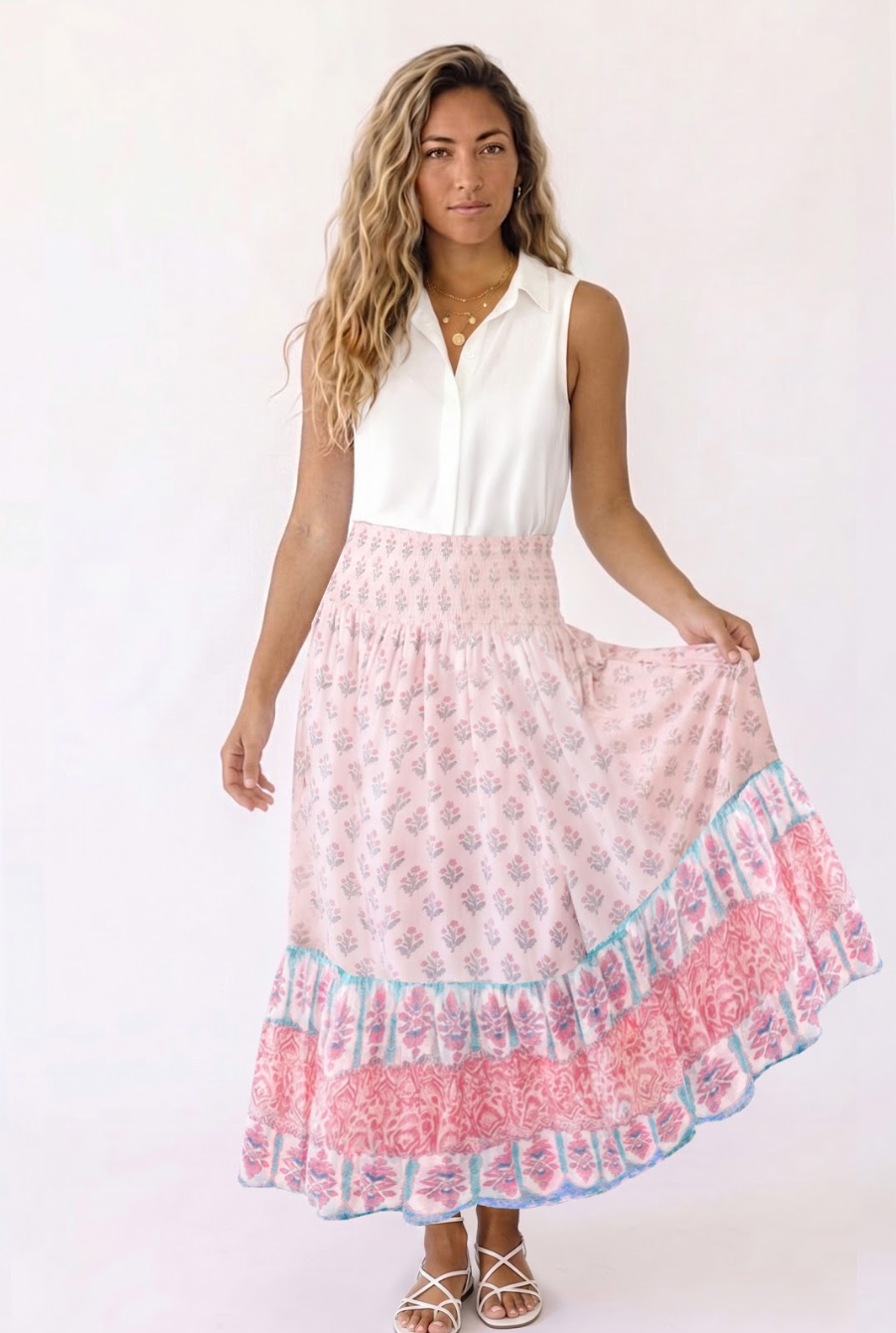 Noor Smocked Skirt in Pastel Palace from KADOU Boutique