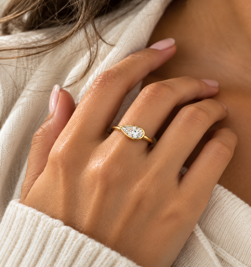 Sideways Pear Cut Bezel Ring from KADOU Boutique