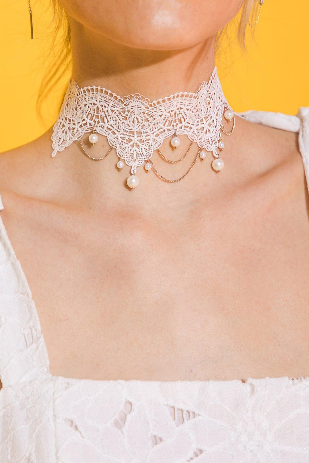 Choose Happiness Lace Pearl Choker Necklace from KADOU Boutique