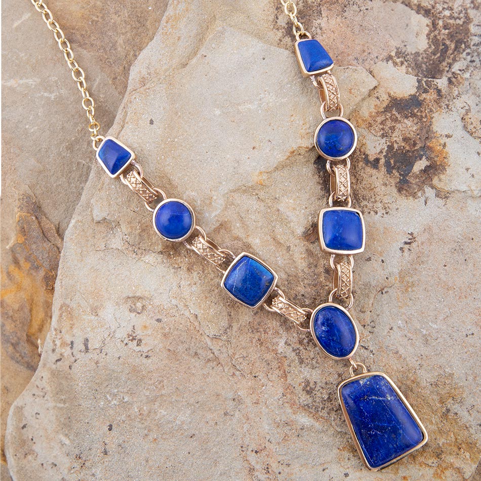 Royal Blue Lapis Golden Pendant Necklace from KADOU Boutique
