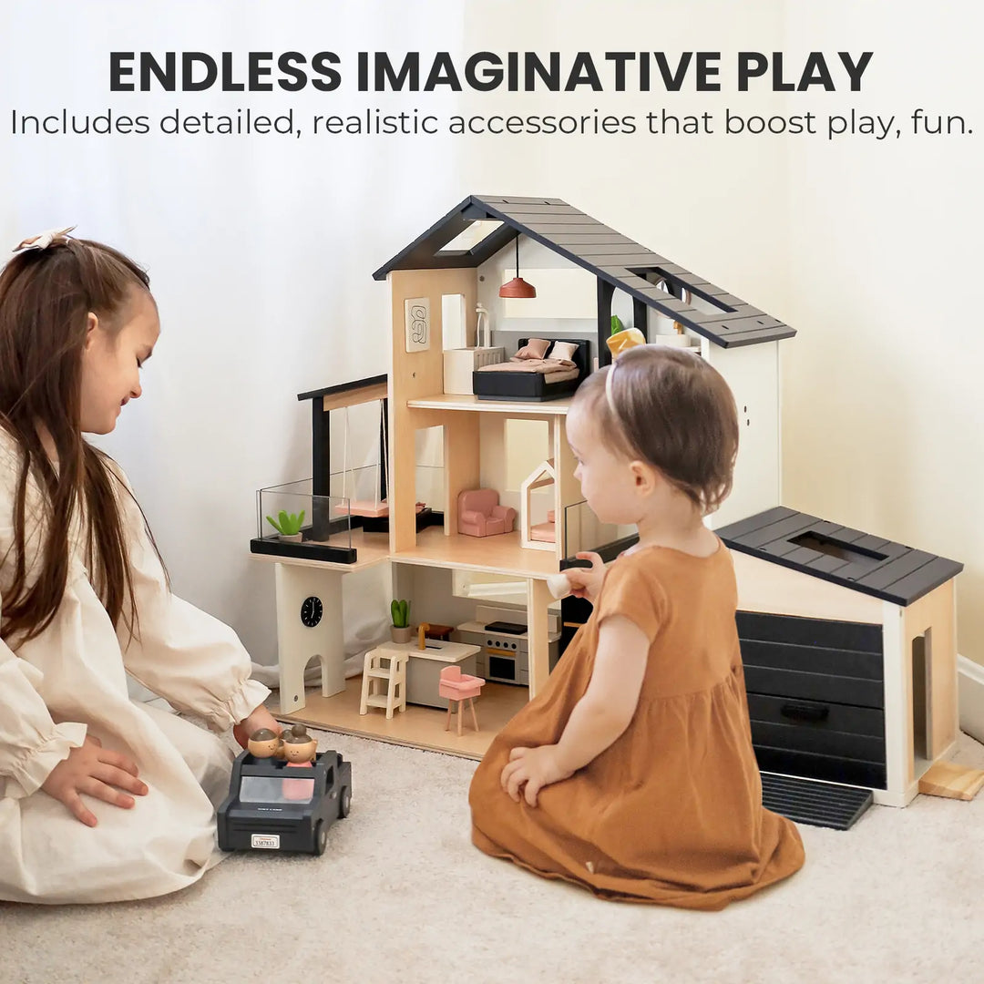 Tiny Land® Sweetwood Edge Dollhouse &amp; Wooden Dollhouse Garage