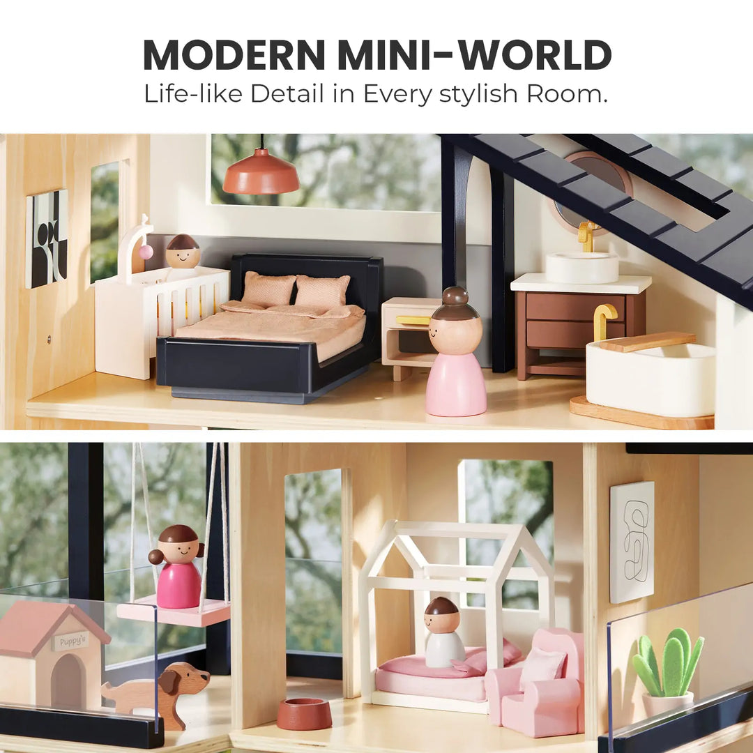 Tiny Land® Sweetwood Edge Dollhouse &amp; Wooden Dollhouse Garage