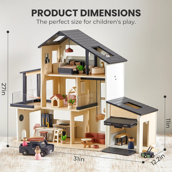 Sweet Family Gift Set: Black Dollhouse &amp; Dollhouse Garage &amp; Extra Dolls Set