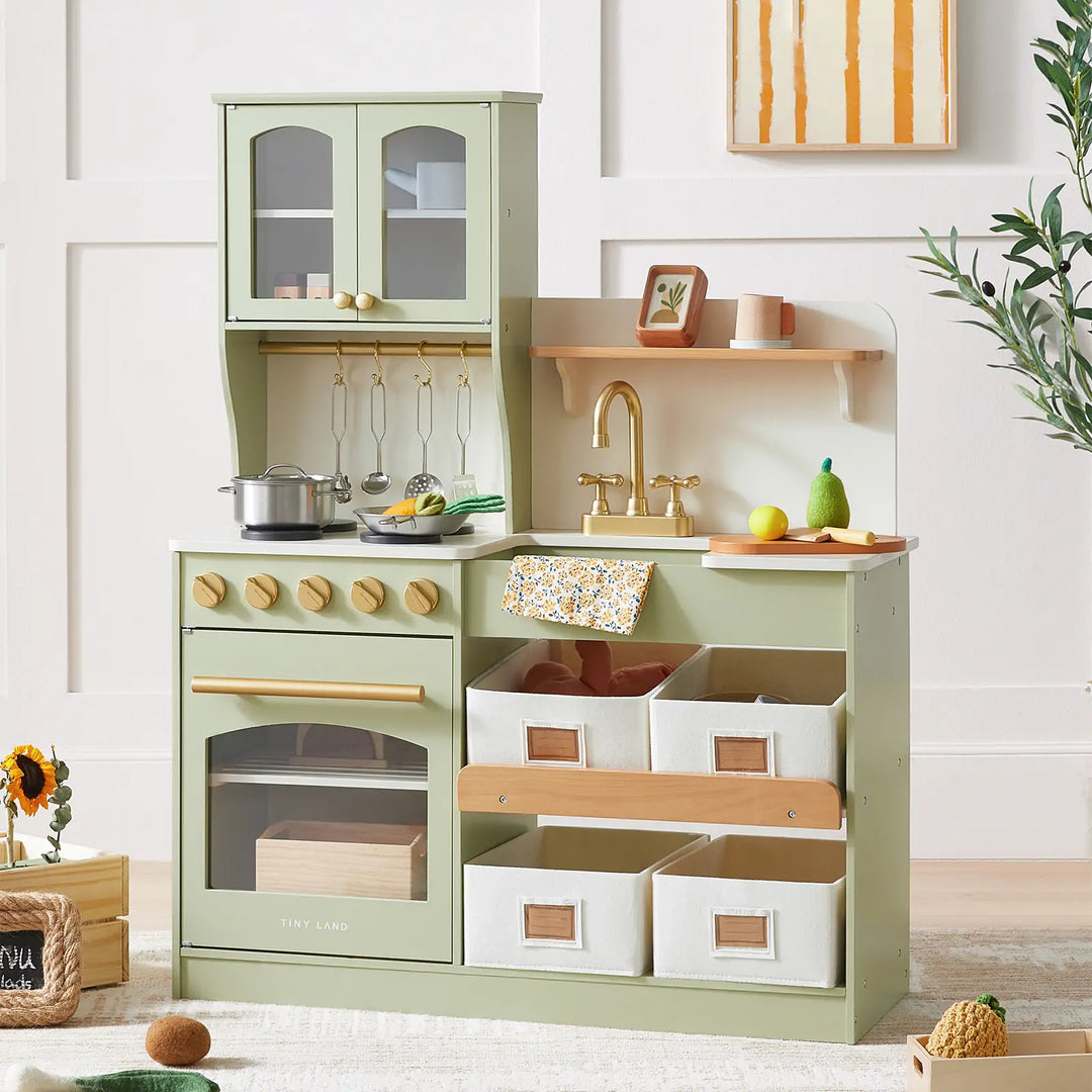 Tiny Land® Wooden Play Kitchen with Storage for Creative Toddlers
