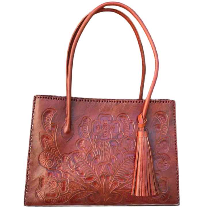 The Amy | Hand-Tooled Leather Tote Bag