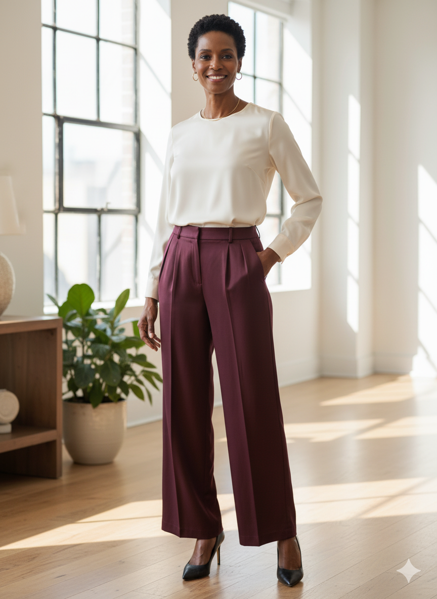 Bordeaux High-Waist Palazzo Pants