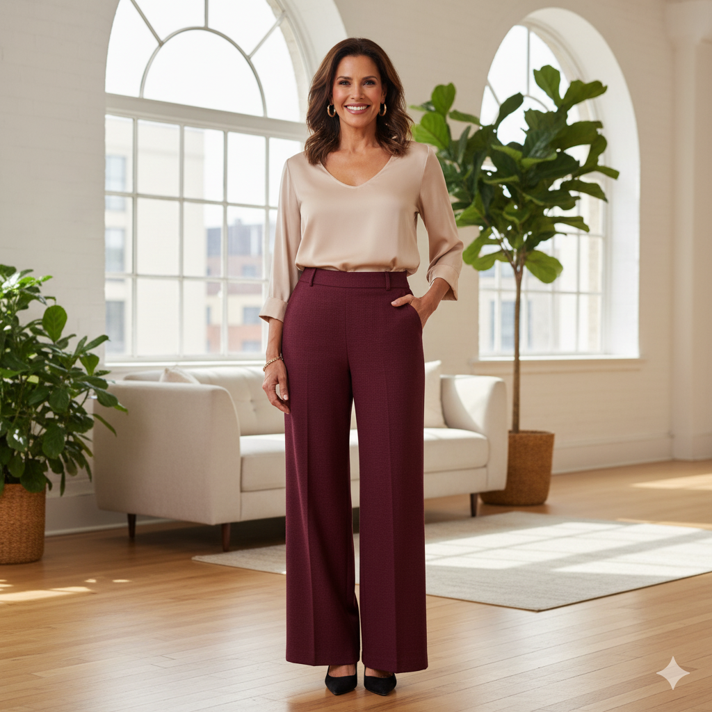 Bordeaux High-Waist Palazzo Pants