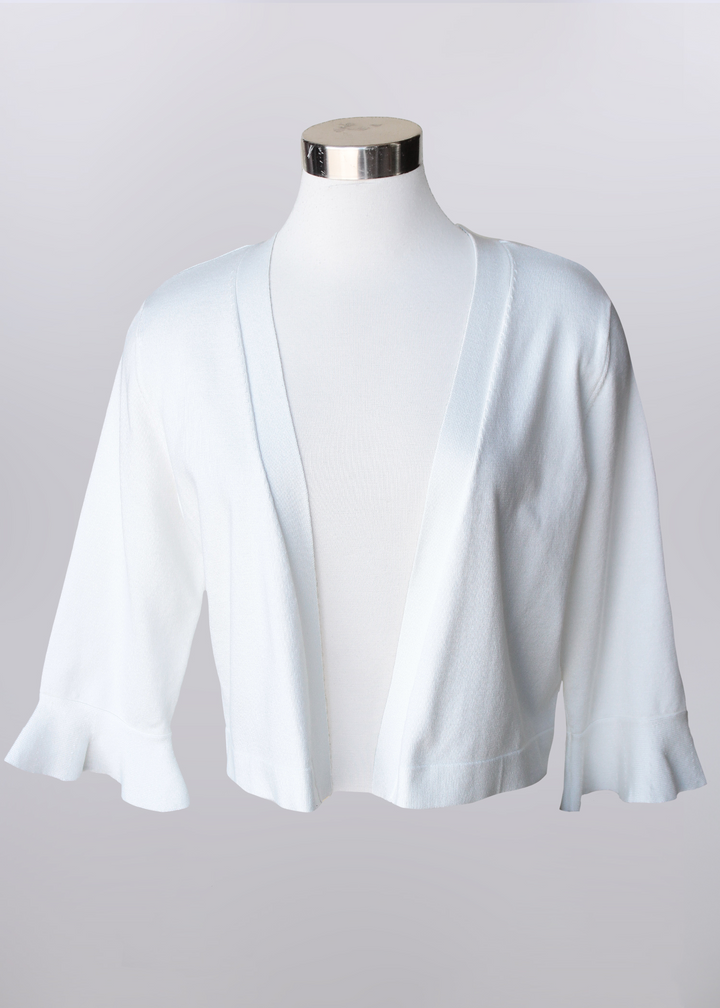 Ruffled Sleeve Knit Bolero in White color.