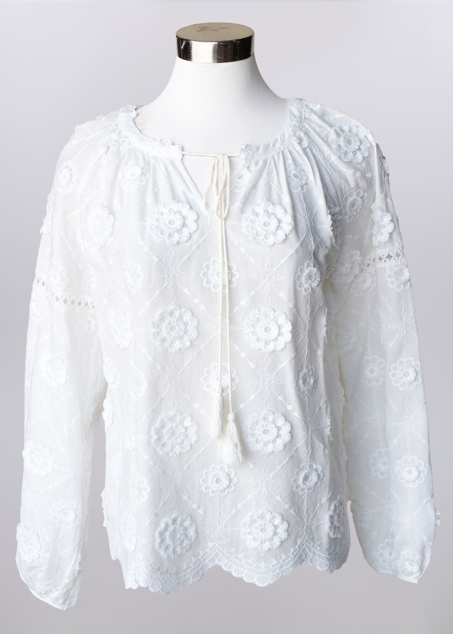 Long Sleeve White Flowers Top