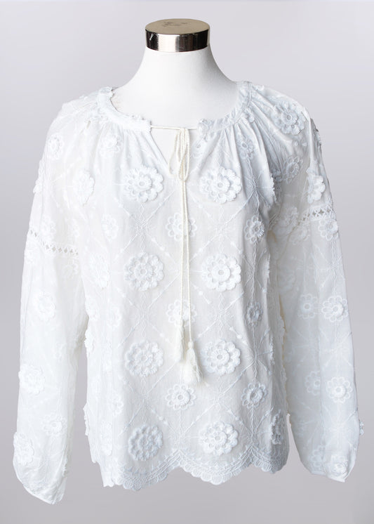 Long Sleeve White Flowers Top