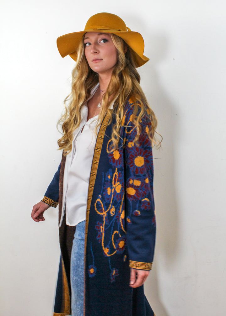The Multi Color Festive Cardigan from the side.