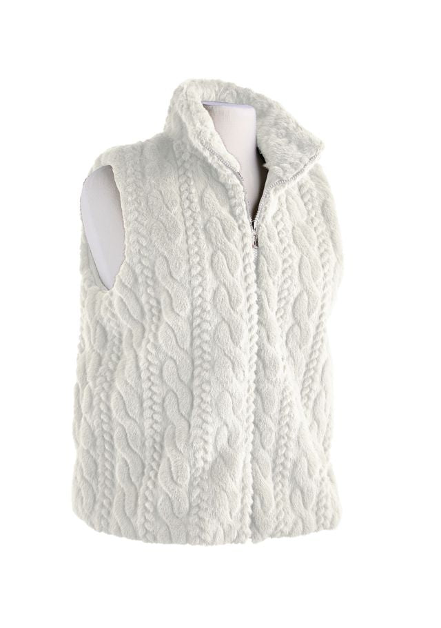 White cable knit vest on a white background